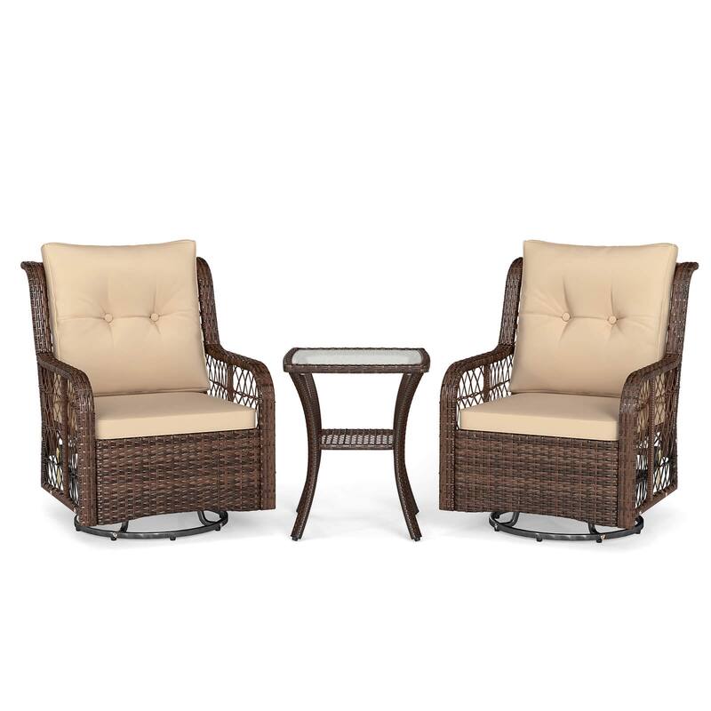 Costway 3 PCS Patio Furniture Set with 2-Tier Side Table and Cushions - See Details