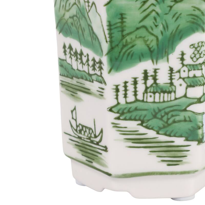 Modern Chinoiserie Ceramic Candle - Sage and Eucalyptus Scented
