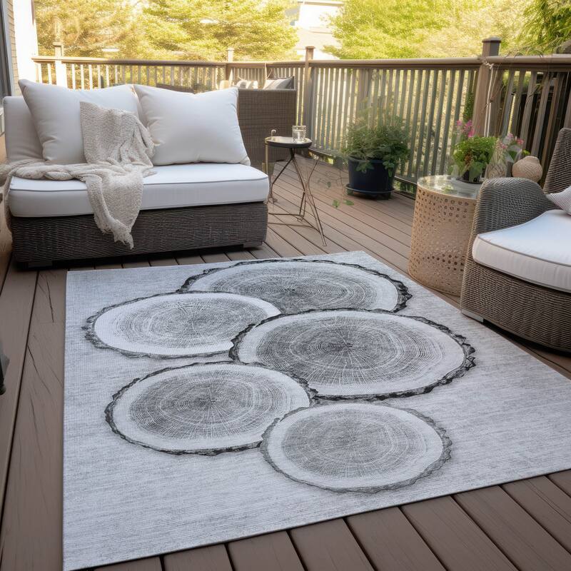 Machine Washable Indoor/ Outdoor Modern Wood Chantille Rug