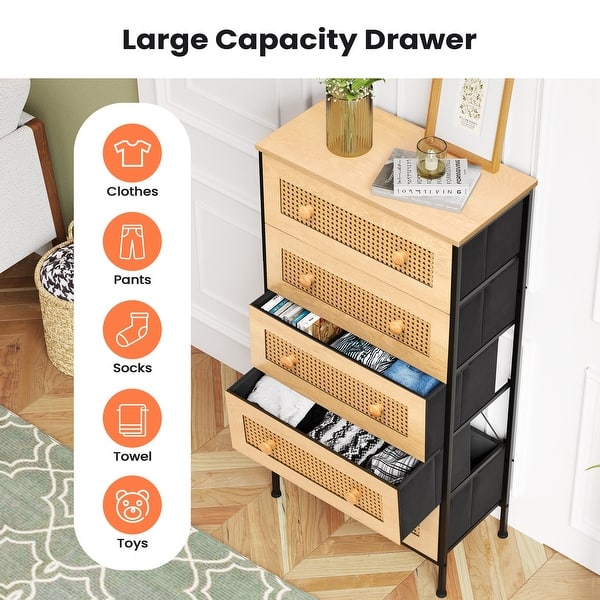 5-Drawer Closet Dresser Chest PE Rattan Storage Tower Organizer Cabinet