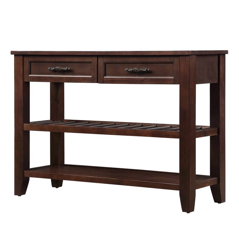 42'' Console Sofa Table with Drawers and Tiers Shelves