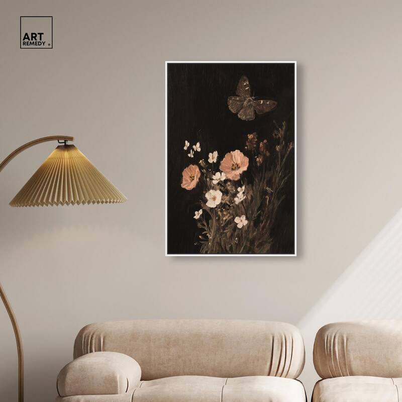Poppy and Moth I Canvas by Art Remedy