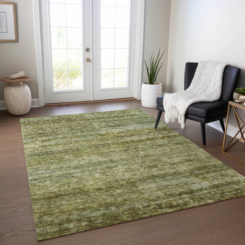 Machine Washable Indoor/ Outdoor Ombre Solid Chantille Rug - Olive - 5' x 7'6"