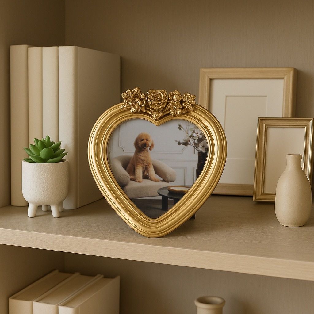 Decorative Heart Photo Frame - Polyresin - Gold
