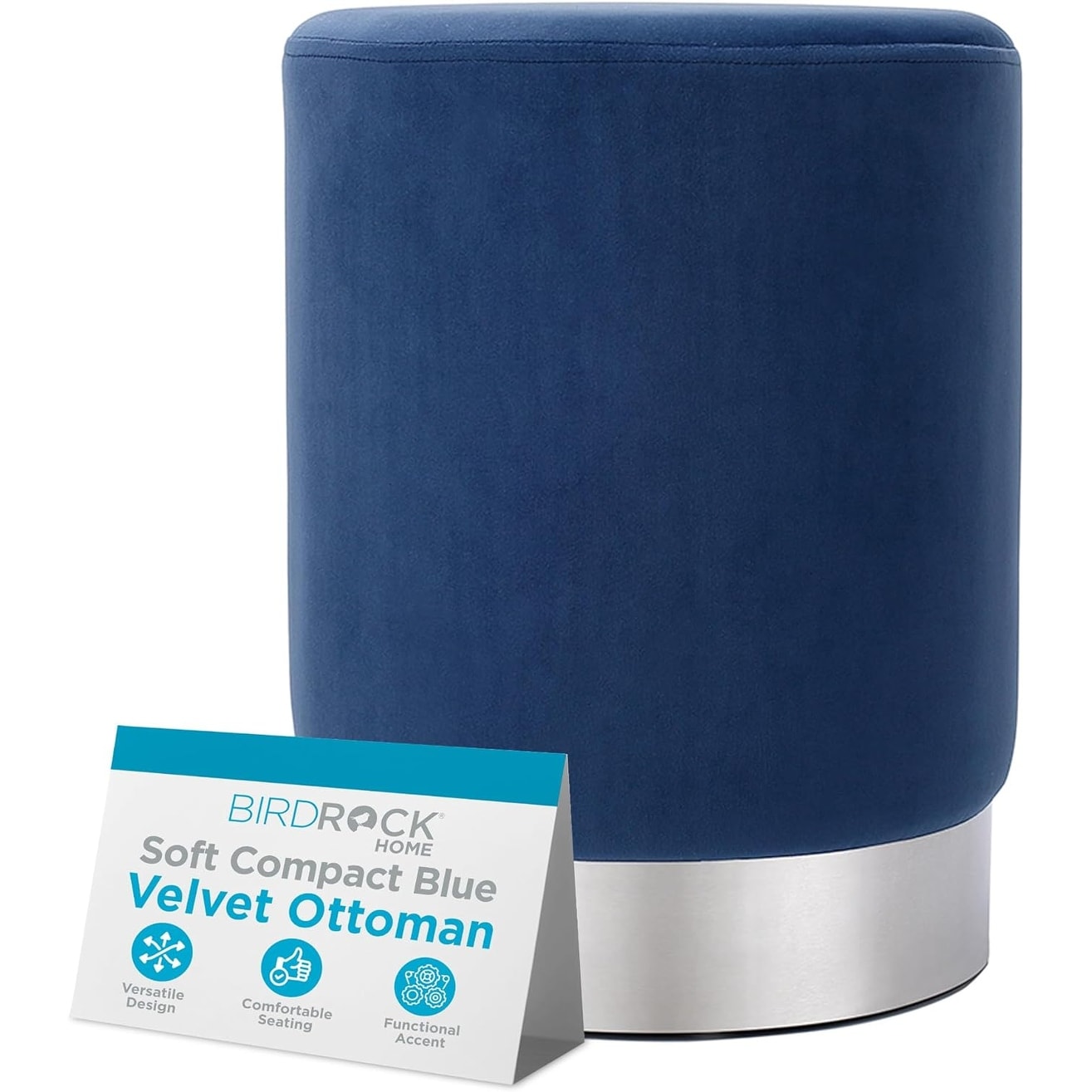 Round Ottoman Foot Stool, Soft Padded Footrest for Living Room, Blue