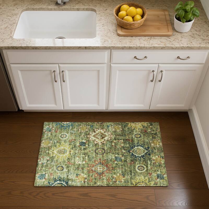 Premium Washable Super Soft Traditional Kashan Mayfield Rug - Aloe - 1'8" x 2'6"