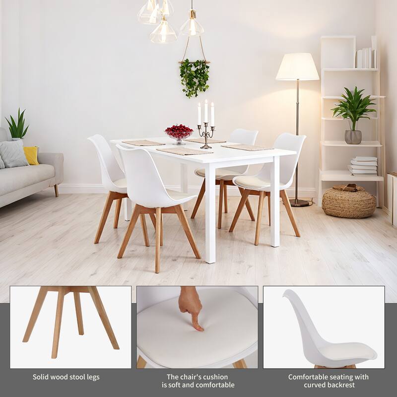 Modern Dining Chairs Set of 4, Armless Kitchen Chair with Solid Wood Legs, Plastic Side Chairs for Living Room/Dining Room