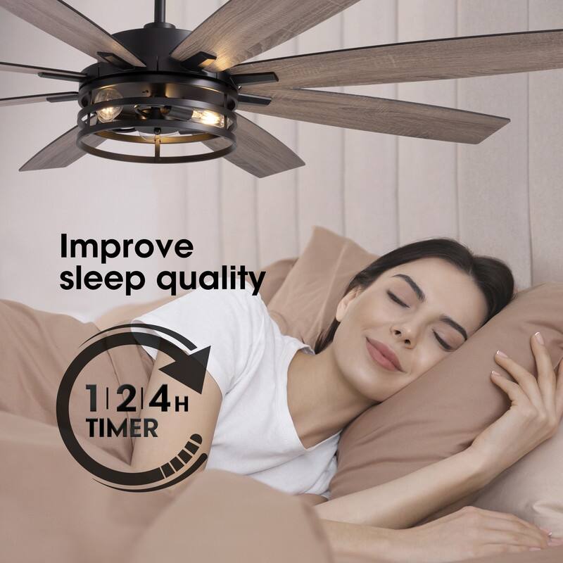 72 inch Large Ceiling Fans with Lights and Remote, Indoor/Outdoor Black Modern Ceiling Fan for Kitchen Living Room - 72 inch