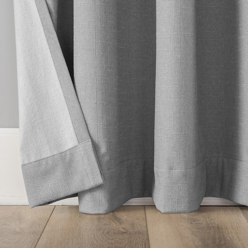 Sun Zero Channing Grid Texture Draft Shield Fleece Insulated Total Blackout Grommet Curtain Panel, Single Panel
