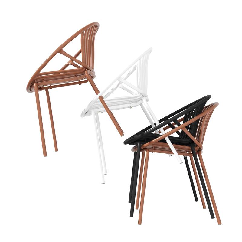 7 Pieces Modern Expandable Dining Set with 6 Stackable Chairs Outdoor Patio Wood Dining Table Casual Coffee Table