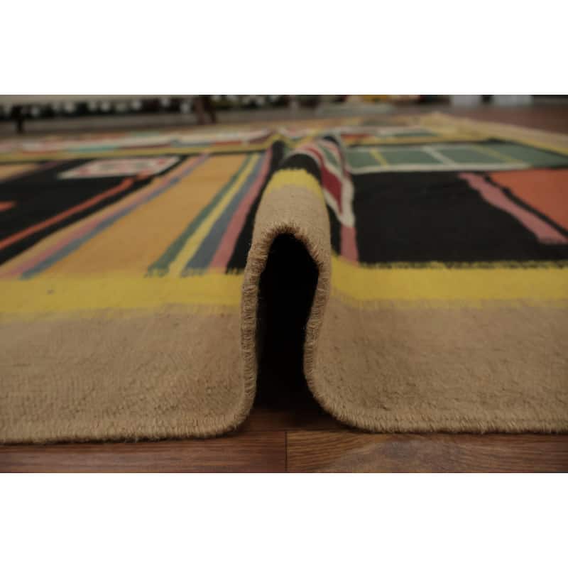 Hand Woven Oriental 100% Wool Carpet Southwestern Modern Multi-Colored Kilim Area Rug - 13' 4'' X 9' 3''