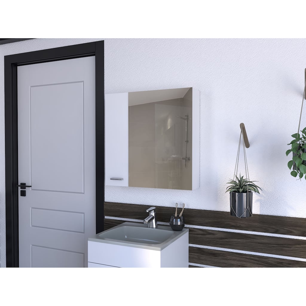 Prague 23.6" W x 23.6" H Mirror Medicine Cabinet, Single Door with 4 Interior Shelves for Bathroom Storage