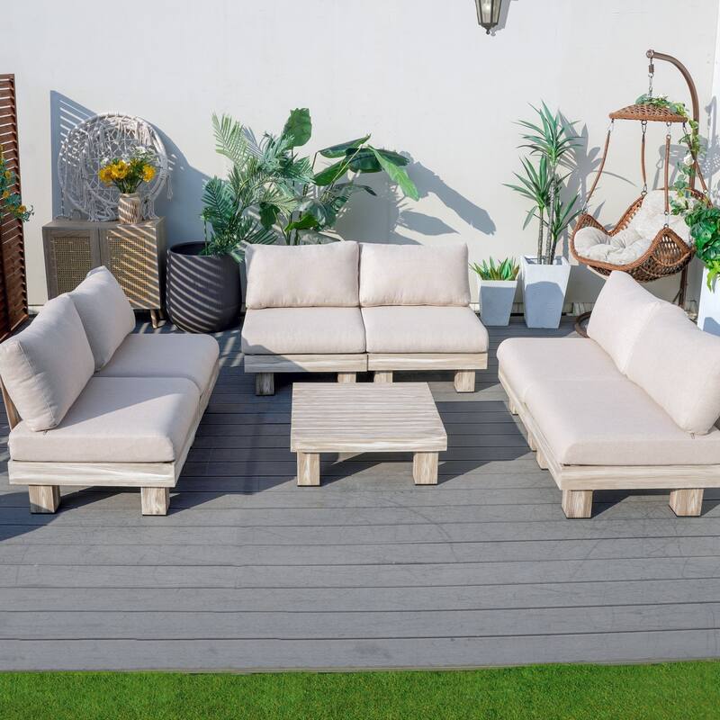 Outdoor Aluminum Conversation Sofa Set with Sponge-filled Cushion - 6-Seat