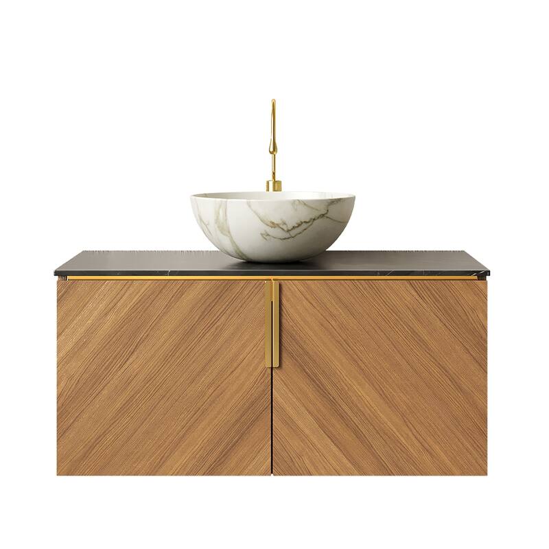 Wall-Mounted Bathroom Vanity with Round Ceramic Sink