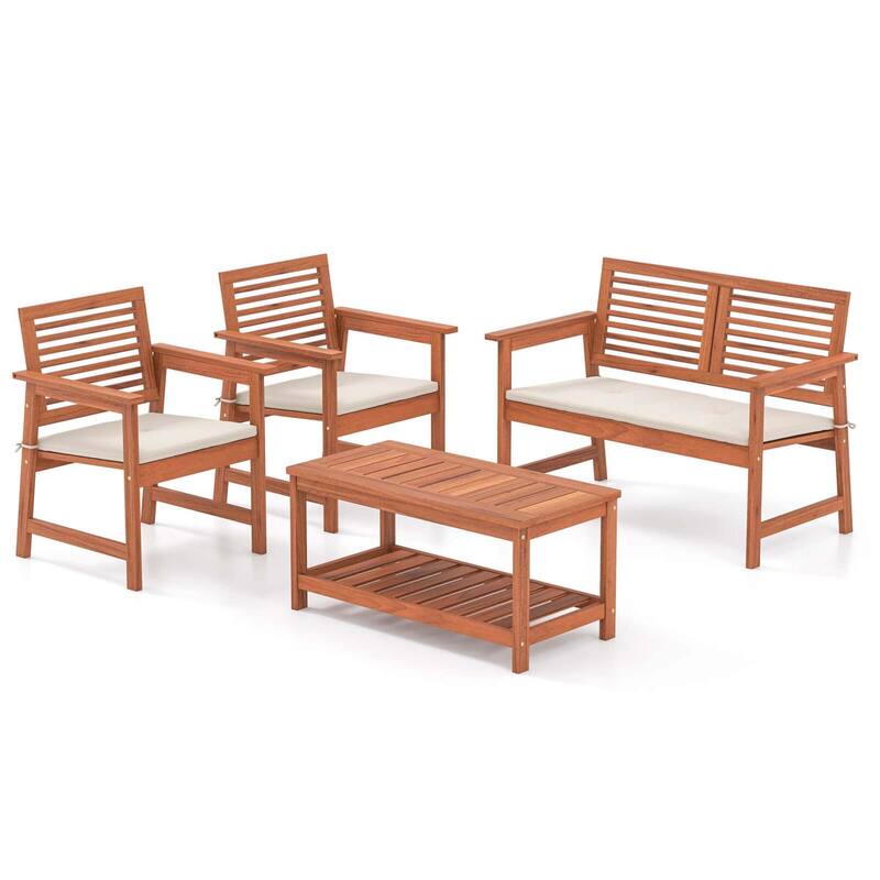 Costway 4 PCS Patio Conversation Set with Soft Seat Cushions 2-Tier - See Details