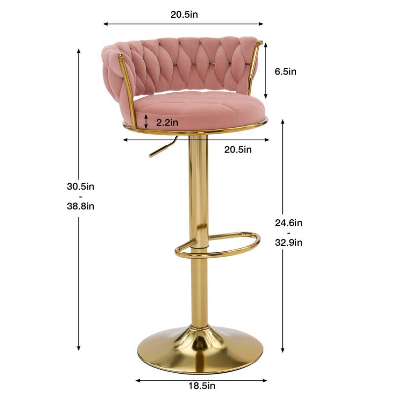 Javlergo Bar Stools Set of 4, Velvet Swivel Bar Stools, Adjustable Height Barstool with Woven Back & Footrest