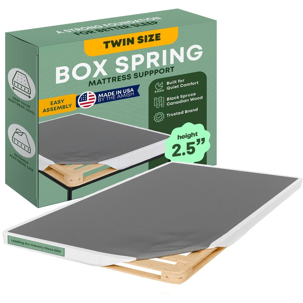 Unassembled Box Spring - 2.5" & 10" Wood Box Spring Only, Quiet Noise-Free Replacement Mattress Foundation, Easy Assembly, White