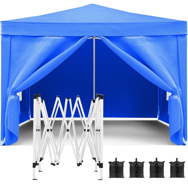 10'x10' Folding Canopy,4 Removable Sidewall Shelter UPF 50,Gazebo Portable Tents,EZ Pop Up Canopy 4pcs Weight Bag,Carry Bag - Blue