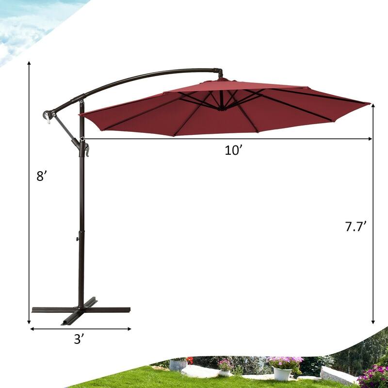 10 Ft Patio Offset Hanging Umbrella with Easy Tilt Adjustment