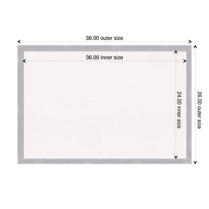 Grace Narrow Framed White Corkboard Bulletin Board - Grace Brushed Nickel Narrow - Board Size 36x24