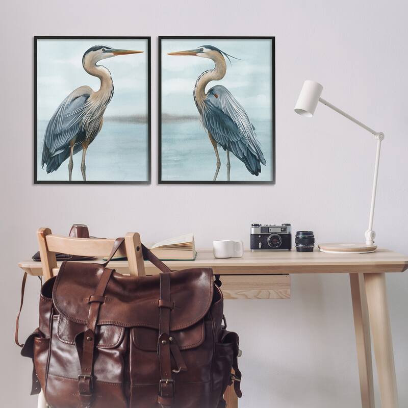 Stupell Detailed Heron Bird Duo 2 Piece Framed Giclee Art Set Design by Grace Popp
