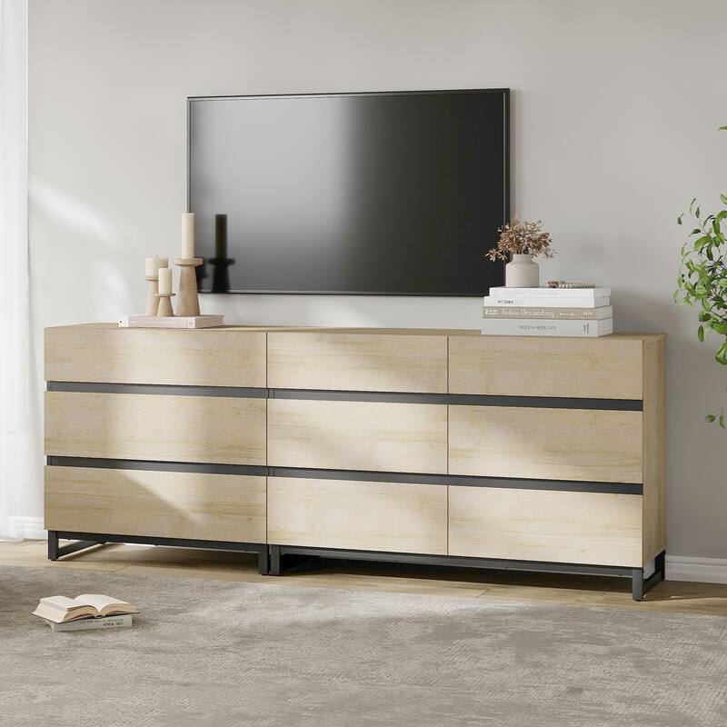 Modern TV Stand for TVs up to 90 inches, 2 in 1 TV Console with 9 Drawers, Media Console for Living Room, Bedroom