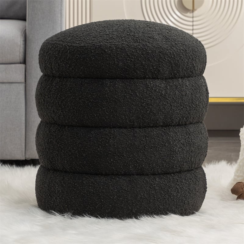 Soft Boucle Round Ottoman Footrest Stool