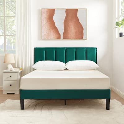 VECELO Tufted Upholstered Platform Bed Frame with Adjustable Height Headboard Twin/Full/Queen Size Beds, Dark Green