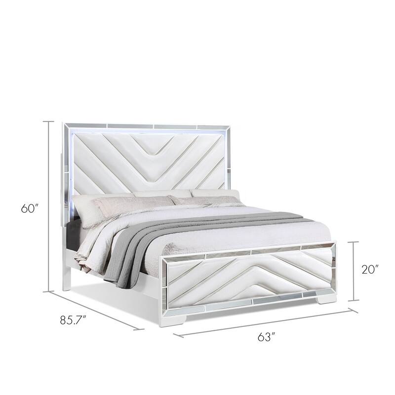 Grace Mirrored Trim Queen Bedroom Set with LED Lights