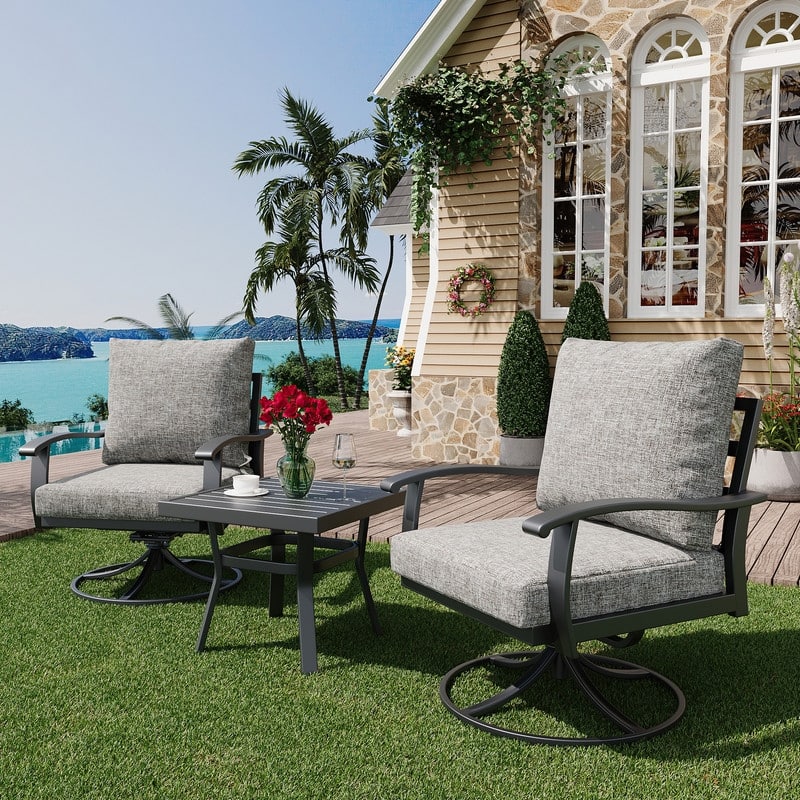Erommy Patio Set: 360° Swivel Rockers, Sofa, Ottomans & Table – Outdoor Conversation Set for Poolside, Garden & Deck