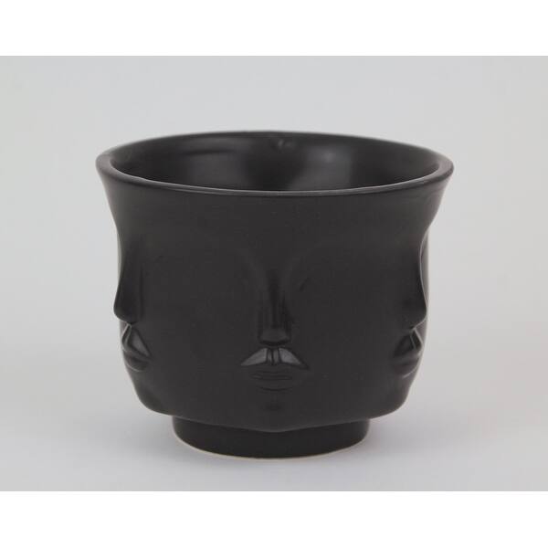 Set Of 2 Multi Face Ceramic Planter Matte Black Pottery Vase Small Flower Pot 3 25 X 4 25 X 4 25 Inches Overstock 30886529