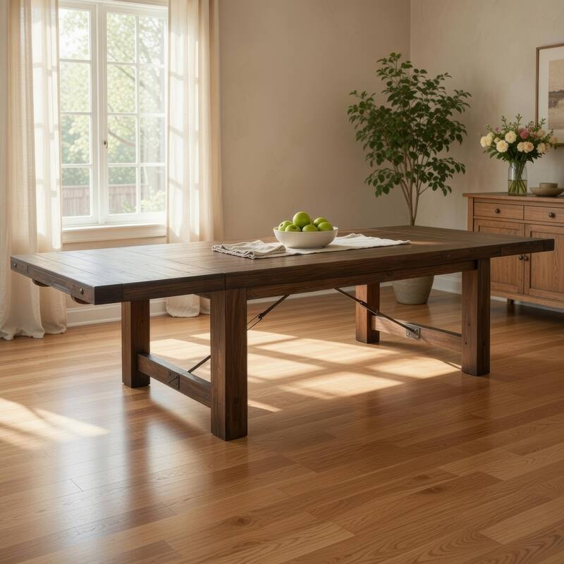 Reggie Dining Table, Brown Mahogany Rectangular Extendable 86-122 Inch