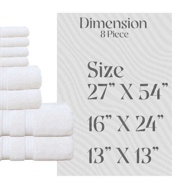Home Weavers Elegance Essentials 550GSM Cotton Zero Twist Super Absorbent Bath Towel Set of 8