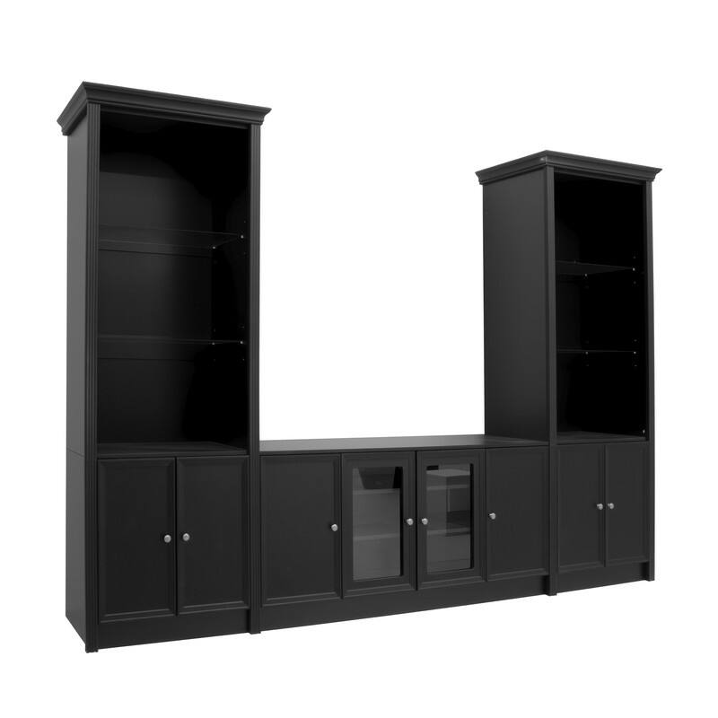 Modern 128.2" Wall Unit Entertainment Center for TVs up to 80", TV Stand Media Console with Bookshelves and Glass Cabinets
