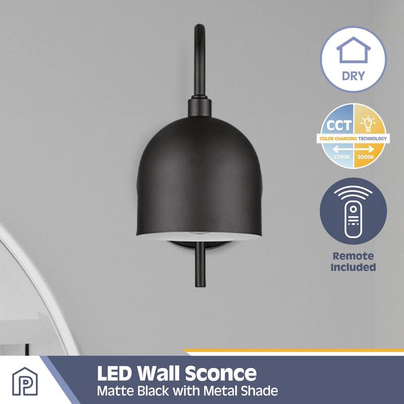 Prominence Home 2-Pack Battery-Operated LED Matte Black Wall Sconce with Metal Shade
