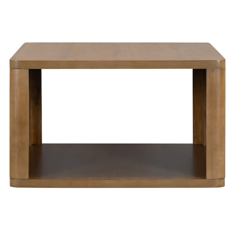 Square Coffee Table in Farmhouse Coffee Table with Storage,2-Tier Center Table with Half Open Storage Compartment in 30.8"
