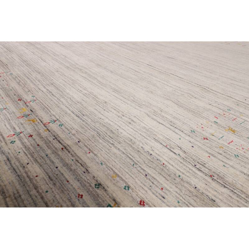 Earth Tone Gabbeh Indian Square Area Rug Handmade Beige Wool Carpet - 7'10" X 8'0"