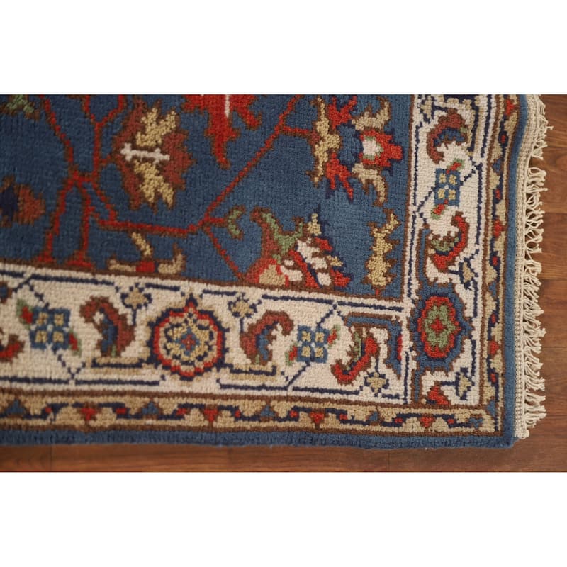 Blue Floral Oushak Indian Area Rug Hand-knotted Wool Carpet - 3'0"x 4'9"