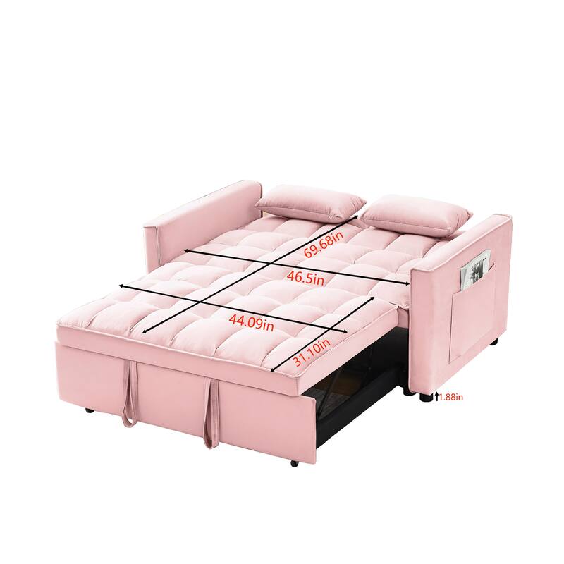 55.2" Velvet 2-in-1 Convertible Sofa Bed with Adjustable Backrest