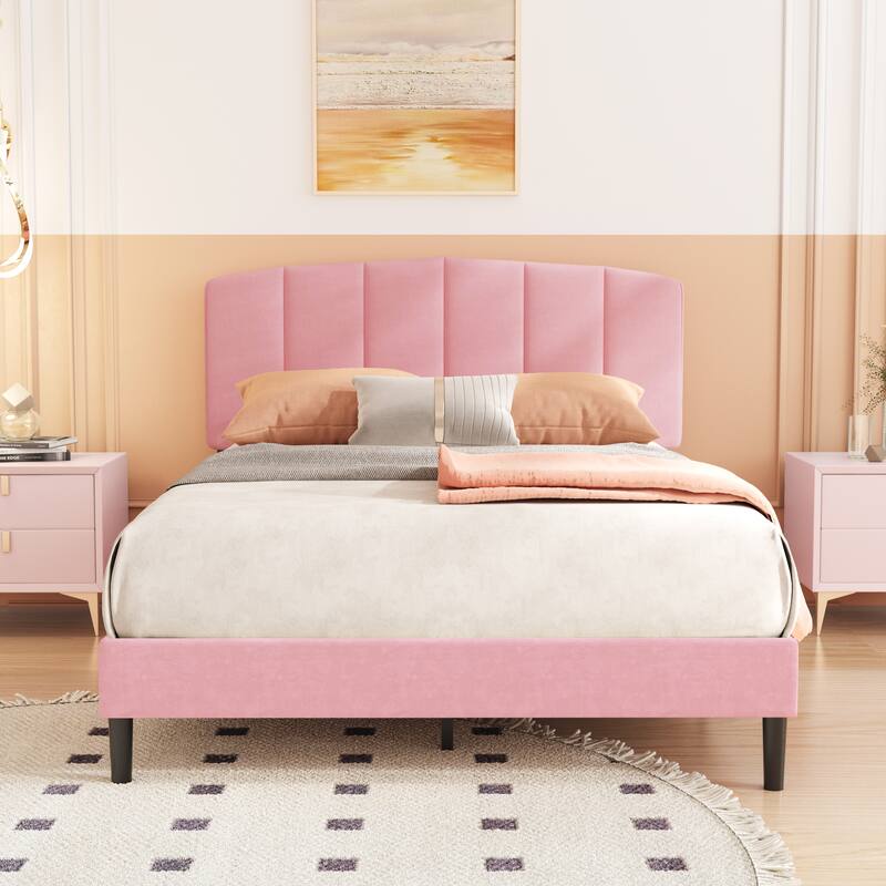 Alazyhome Upholstered Platform Bed Frame with Bedside Cupboard