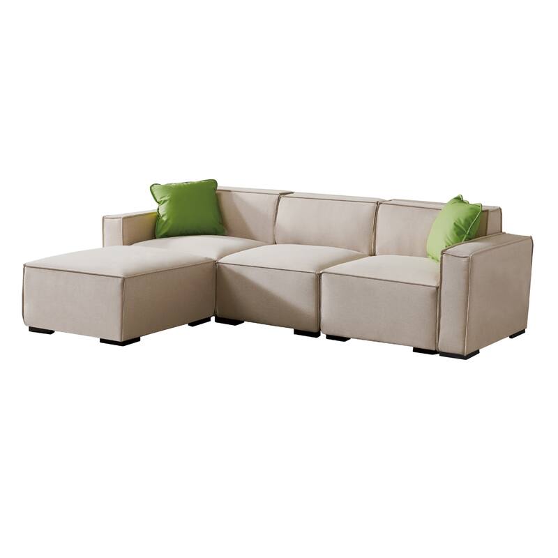 LShape 4 Seat Sectional Sofa Set Linen Padded Modular Lounge Chaise