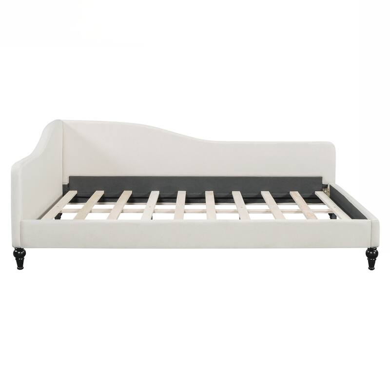 Full Size L-Shaped Linen Daybed, with Solid Wood Legs