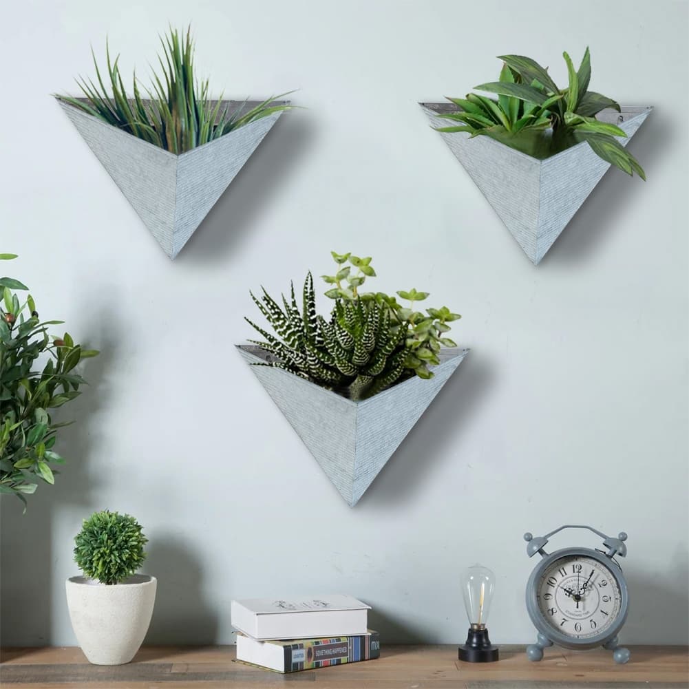 Triangular Living Wall Mounted Galvanized Steel/Zinc Succulent/Herb Planter - Indoor/Outdoor Living Art Potting Vessel
