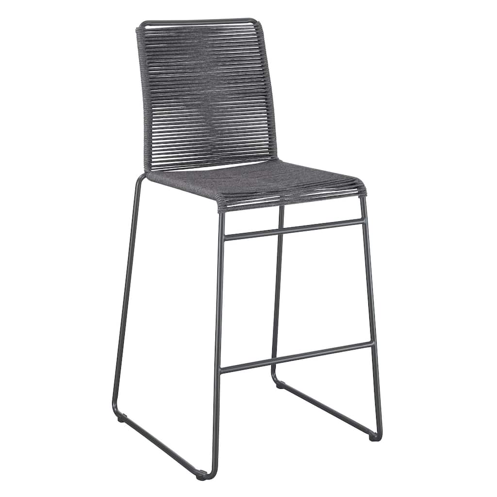 Nee 30 Inch Set of 2 Barstool Chairs with Footrests, Charcoal Gray Rope