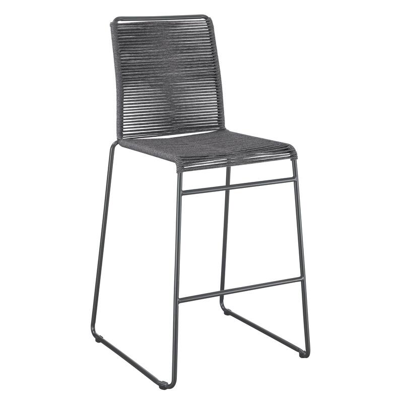 Nee 30 Inch Set of 2 Barstool Chairs with Footrests, Charcoal Gray Rope