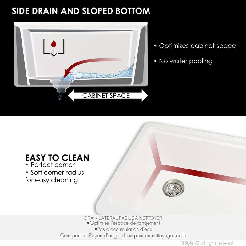 STYLISH Undermount 30" Workstation Single-Bowl Composite Granite Kitchen Sink - 30" x 21" x 10"