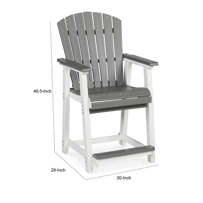 24 Inch Counter Stool Armchair Set of 2, Outdoor Slatted, Gray, White