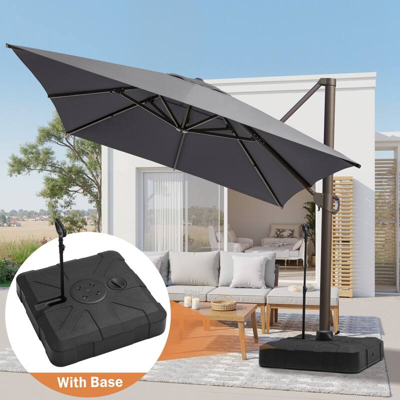 10 X 13FT Outdoor Patio Cantilever Umbrella with Rod Base - Dark Grey