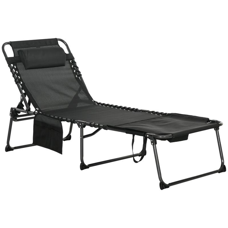 Folding recliner with side pockets, headrest and reading hole - Black