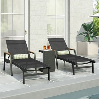Oxton Outdoor Aluminum Chaise Lounge Set with C-Shaped End Table by Christopher Knight Home
